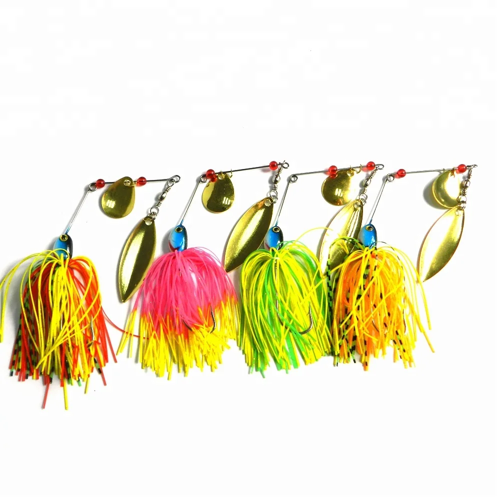 

Hengjia 17G Spinner Fly bait Rubber Jigs 2 blades Spoon Lead Head Pike Fishing Lure, 4 colors