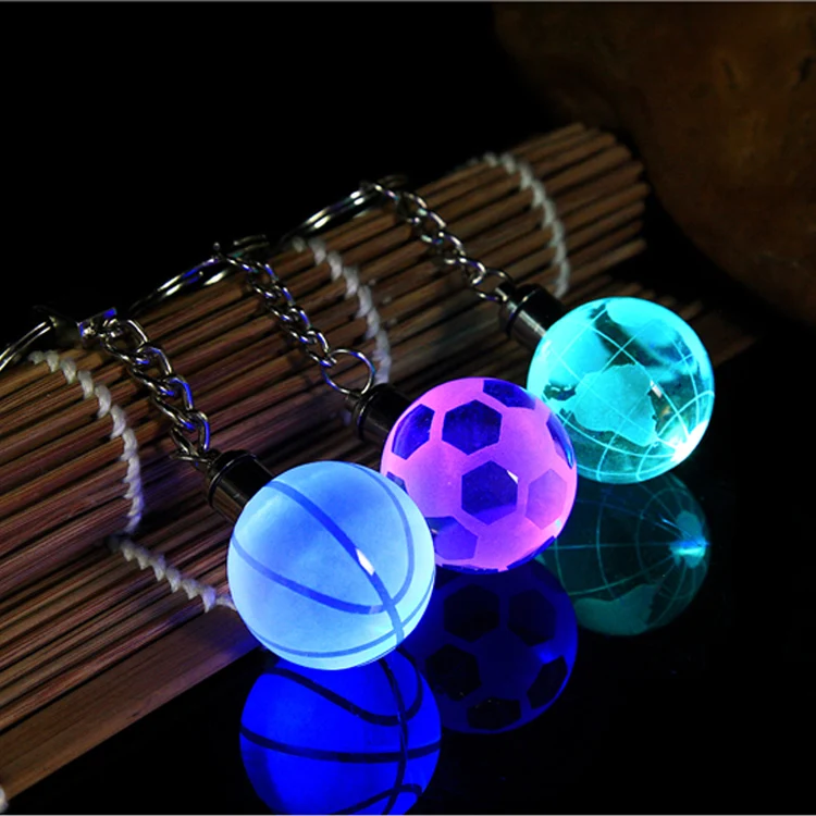 

cheap wholesale LED Light crystal global keychains custom 3d laser engraved Crystal Ball Keychain For Promotional gift