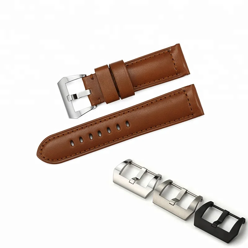 

24mm Stainless Steel Tang Buckle Genuine Calf Leather Padded Watch Strap