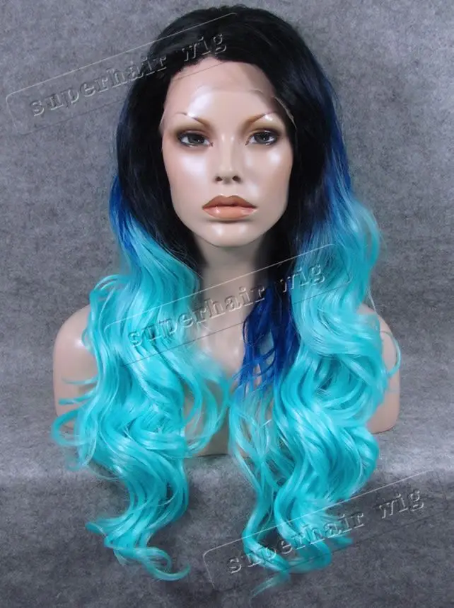 NEW long Ombre wigs black blue pink brown Wave Wig