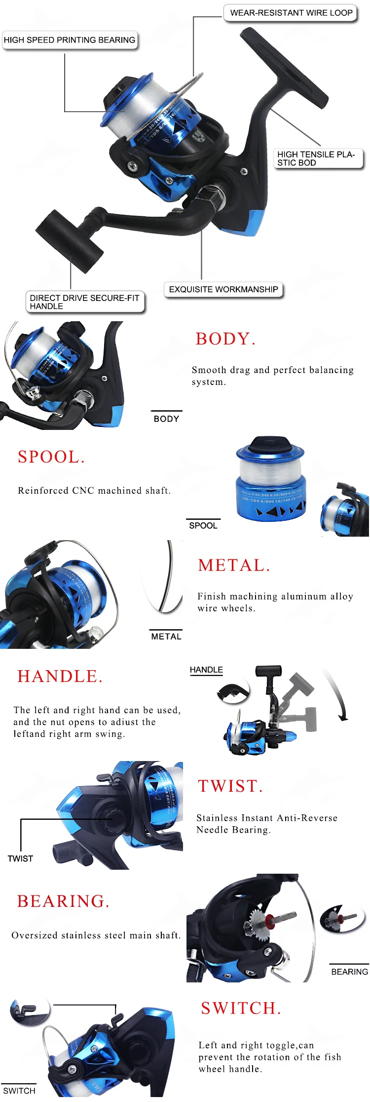 blue Small spinning reels fishing reel