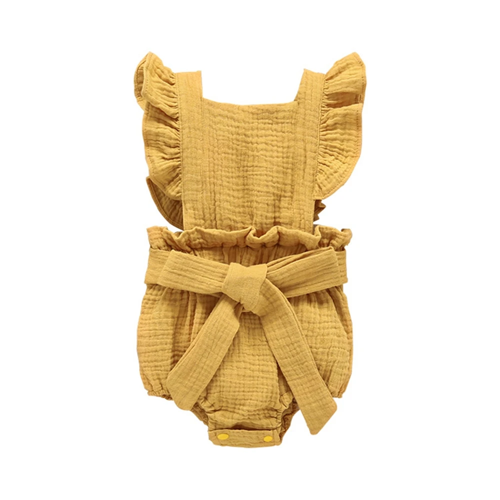 

Fashion summer onesie shortall soild muslin ruffle suspender splicing bubble baby romper smocked diaper baby clothes romper, Picture