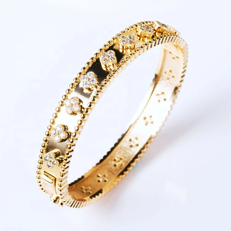 10mm environmental protection copper 18K bracelet zircon flower four-leaf clover women's bracelets