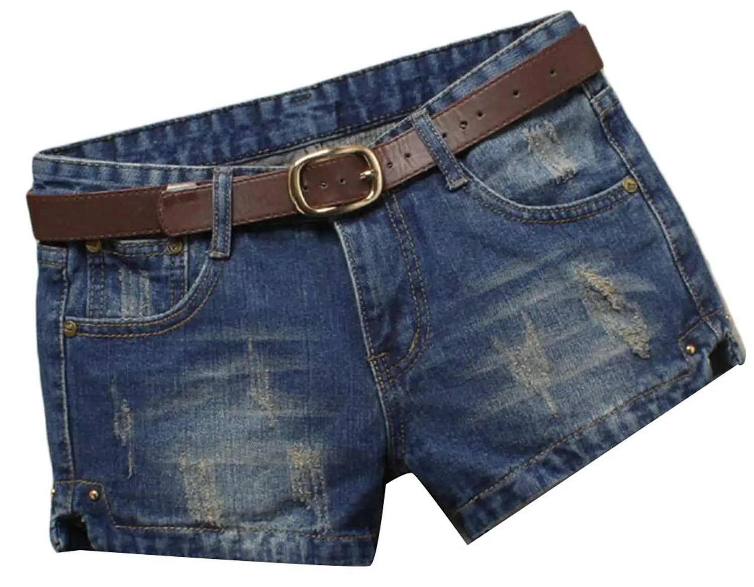 Fensajomon Womens Summer Ripped Distressed Low Waist Club Rivet Denim Shorts Jeans Hot Pants