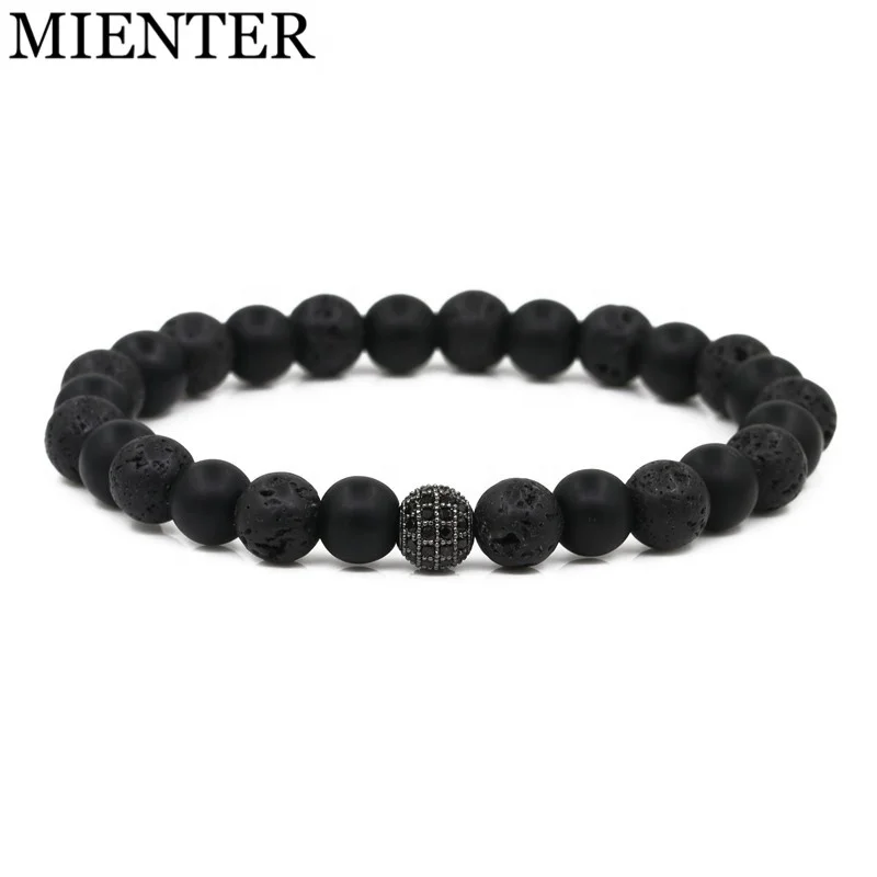 

Wholesale Jewelry CZ Drill ball Agate Beads Aromatherapy Men Natural Onyx Bead Lava Stone Bracelet, Picture