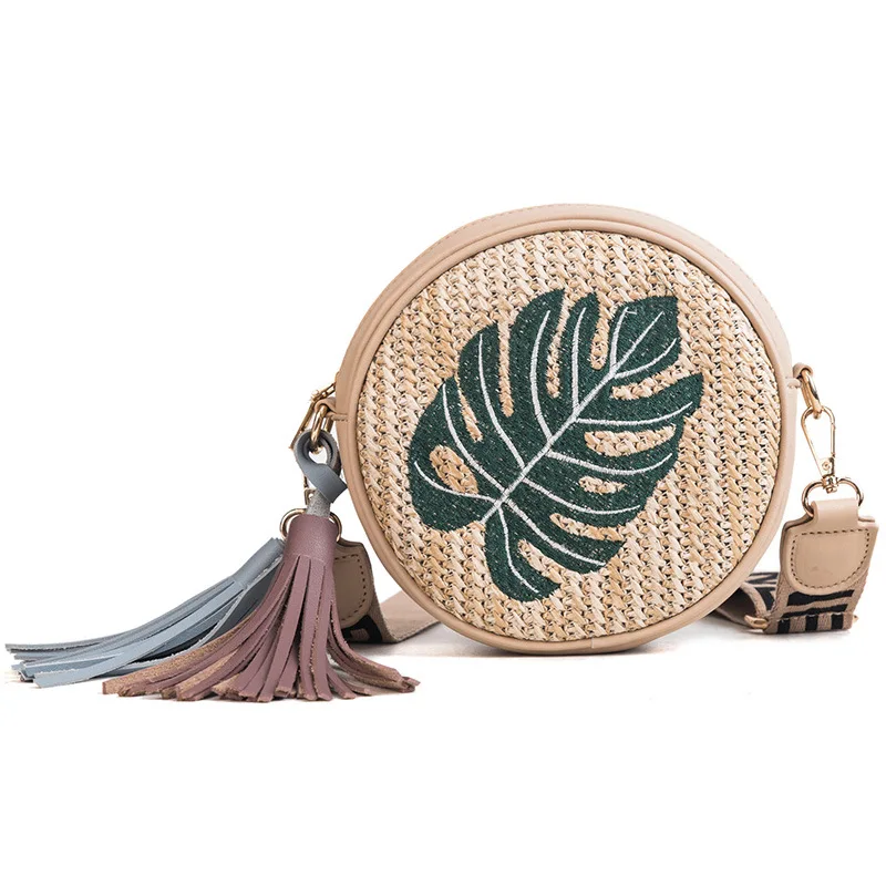 

2019 Summer New Women Shoulder Bags Pineapple Embroidered Shoulder Round Bag Crossbody Straw Bag