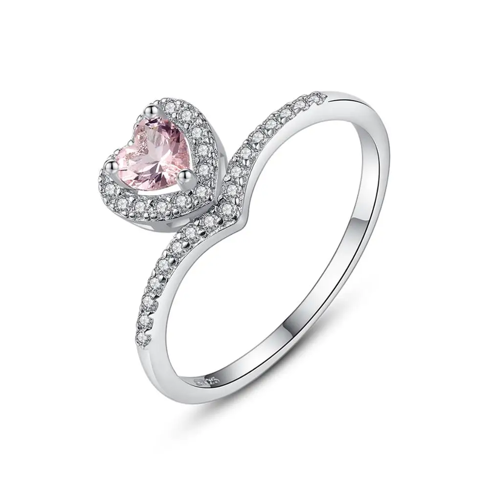 

CZCITY Pink Heart Diamond Pink Gem Stone 925 Silver Ring Women Jewelry Rhodium Plated High Quality Ring