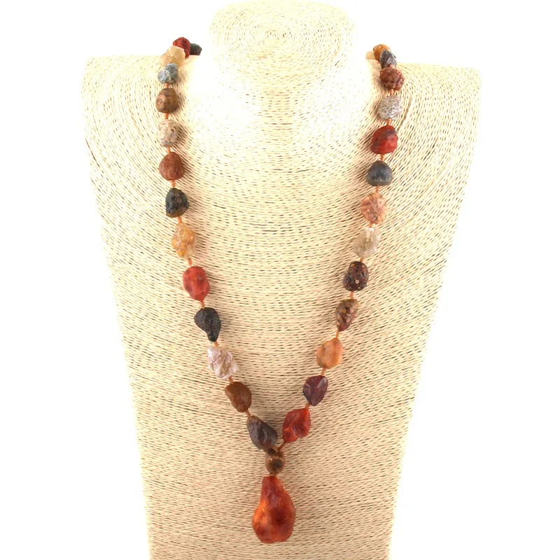 

Fashion Alashan Natural Gobi Agate Bead Knotted Jewelry Long Multi Necklace for Men and Women Dropship