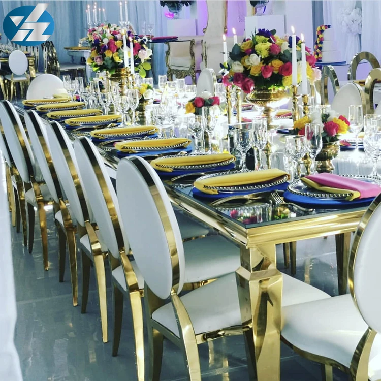Dubai Banquet Furniture Mirror Top Stainless Steel Tables And Chairs