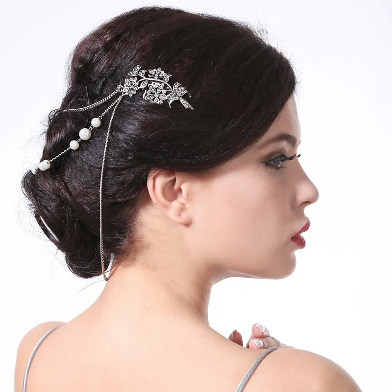 

Flower Headpiece Hair Clamp Crystal Flowers And Chain Head Piece