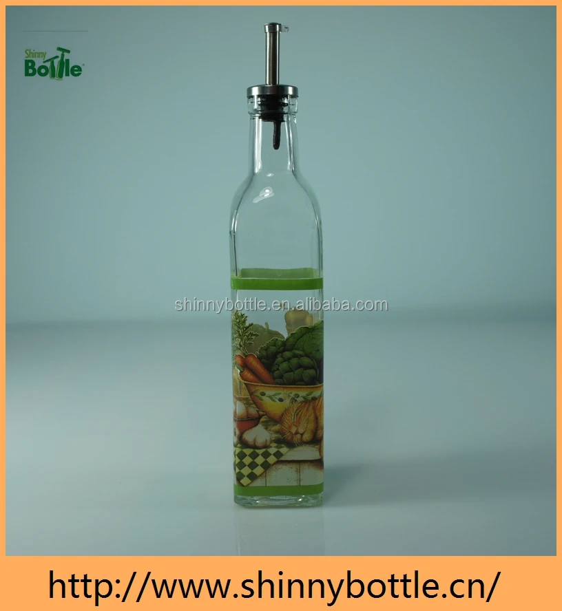 Square Bottom Oil And Vinegar Glass Bottle With Spout Oil