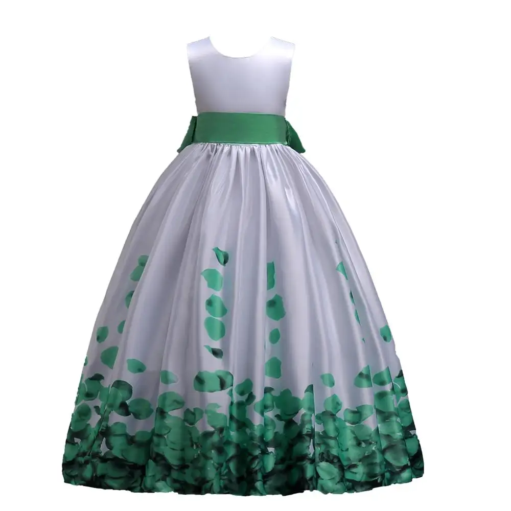European and American style  red  wedding gown    Cute Girl Birthday Dresses for 10 years old     Printed kid Family Party dress