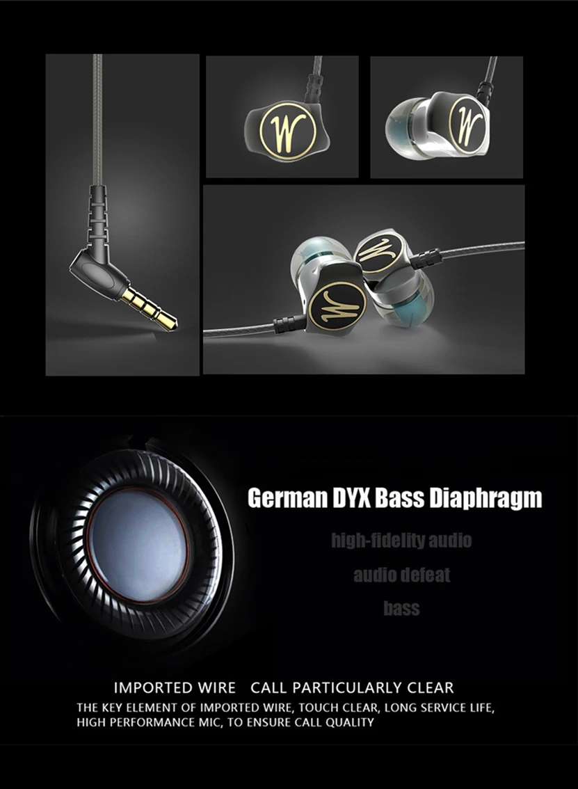 Noise Isolating Heavy Bass Wired Earphone fone de ouvido