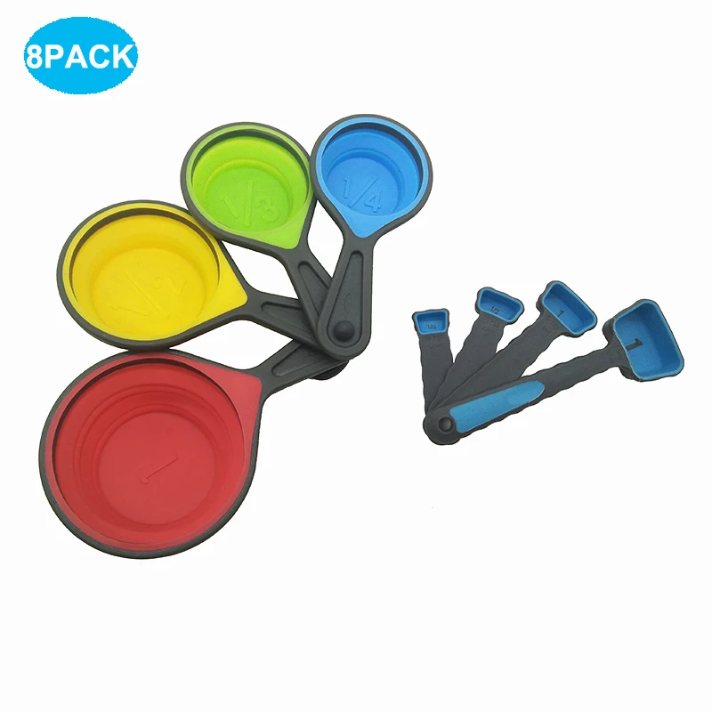 

8 Pack Collapsible Silicone Measuring Cup Spoon,BPA Free, Blue;red;green;yellow or customized