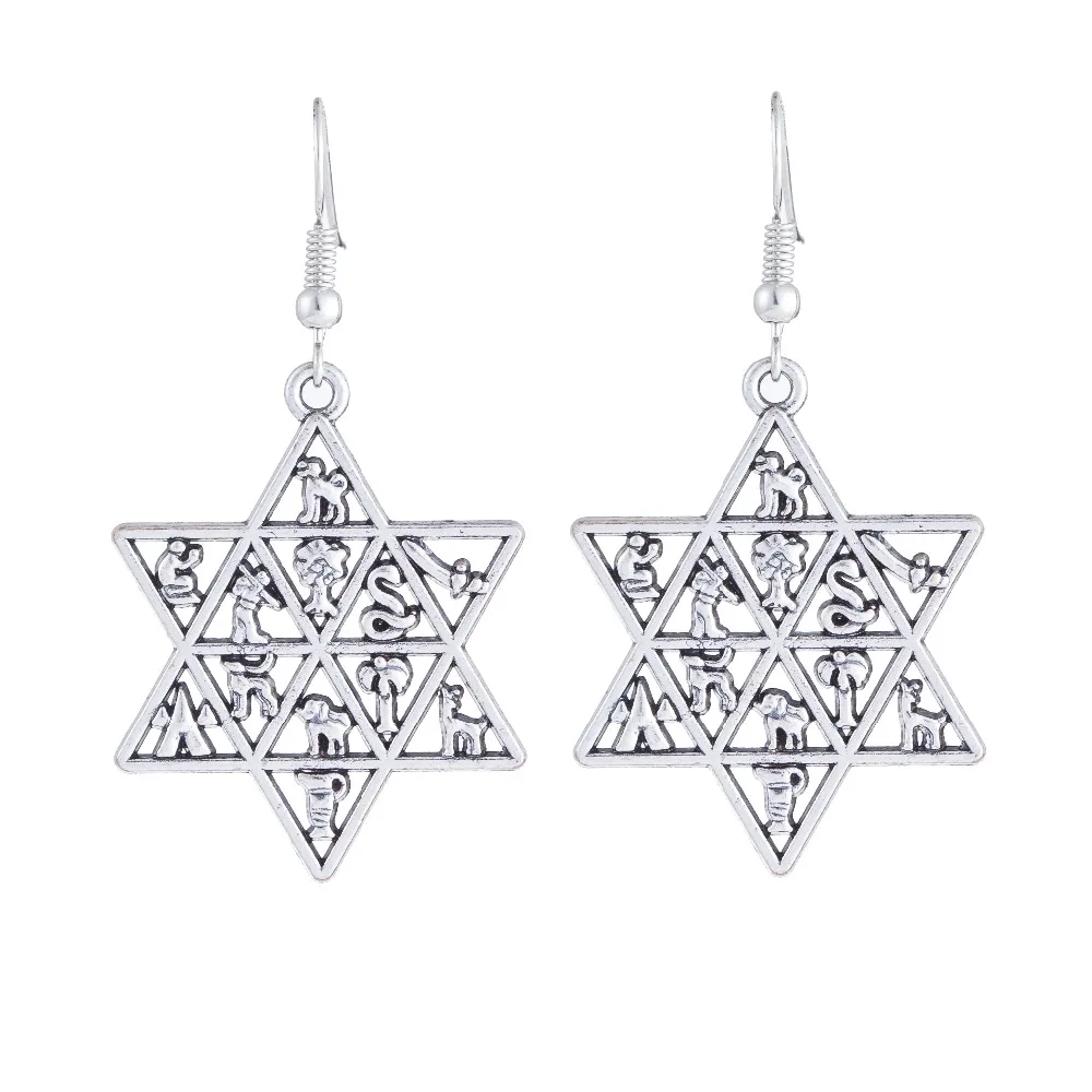 

2018 fashionable metal zinc alloy special symbols hexagram pendant Star of David fashion drop charm earrings for women and girls, Silver