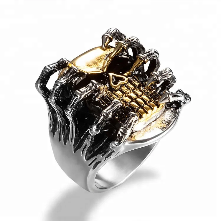 

Marlary Clearance 18K Gold Plating Mens Finger Skull Stainless Steel Gothic Ring