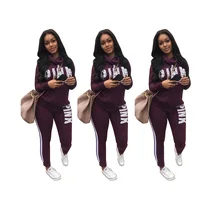 

Custom Polyester Elastic Fly Long Sleeve Mid Letter Pencil Pants Print Jogging Suits Wholesale Two Piece Set Women Clothing