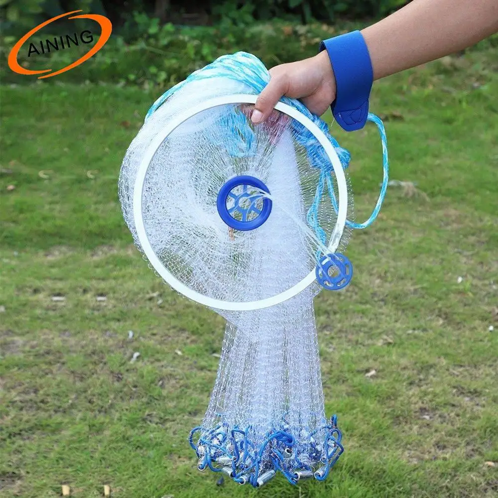 

Cast Net 10ft Spread for Hand Casting Throw To Catch Live Bait Fish, White/blue
