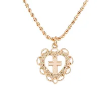 

Religious Jewelry Valentine's Day Gift 18K Gold Plated Hollow Heart Cross Pendant Necklace