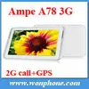 Wholesale price Ampe A78 3G 7inch Tablet PC Qualcomm 1.2GHz TWO Camera GSM Phone Call GPS WiFi Bluetooth OTG