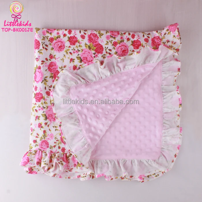 

China Factory Wholesale Children New Born Baby Blanket Minky Dot / Cotton Baby Girls Pink Floral Crib Sheet Blanket With Ruffles, More than 60 colors on color chart
