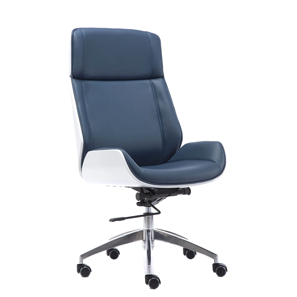 Navy Blue Leather High Back Tall White Veneer Bentwood Executive Office