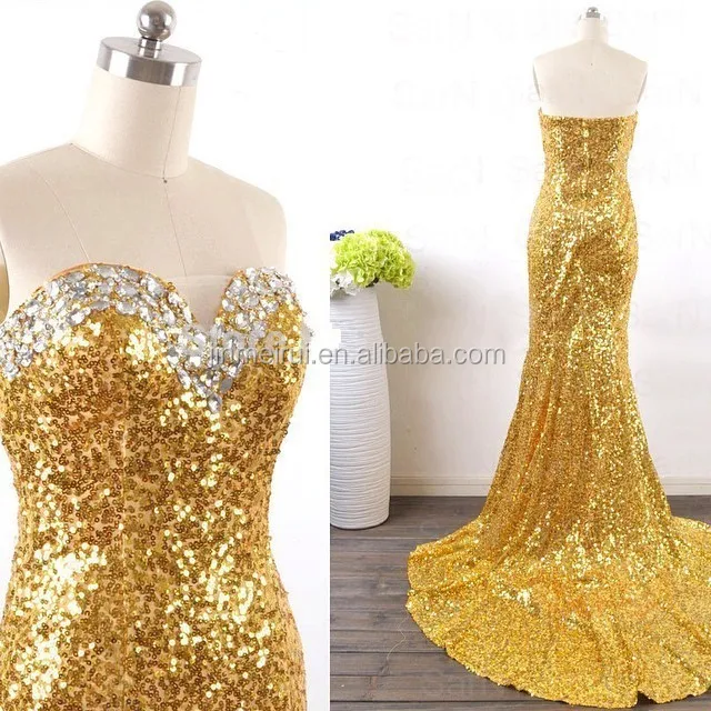 

Shiny Gold Sequined Sweetheart Beaded Mermaid Evening Dress Long 2020 Fashionable Vestidos de Fiesta Evening Gown