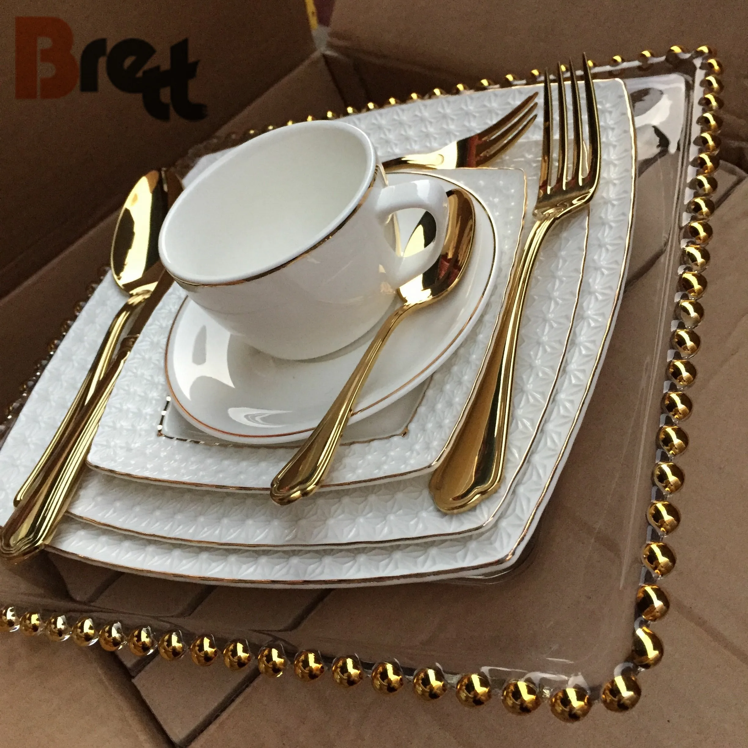 

Guangzhou supplier wedding flatware cutlery set gold