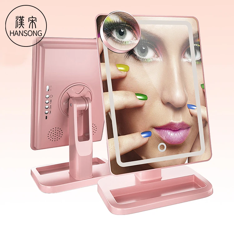 

Amazon Hot Sell LED Bluetooth Mirror with 80 Lights Vanity Makeup Mirror with Wireless Speaker and 4 Strips, Black, white, rose gold