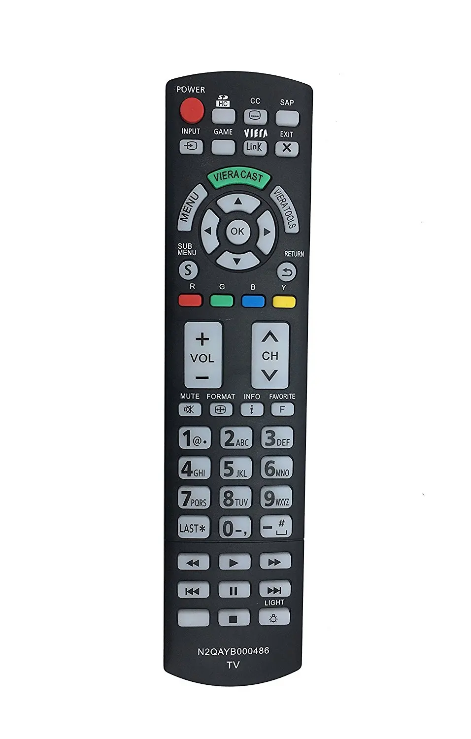 New VINABTY N2QAYB000486 Replacd Remote fit for Panasonic TV TC-L42D30 TC-P42G25 TC-P42GT25 TC-P46G25 TC-46PGT24 TC-P50G20 TC-P50G25 TC-P50GT25 TC-P50VT20 TC-P50VT25 TC-P54G20 TC-P54G25 TC-P54VT25
