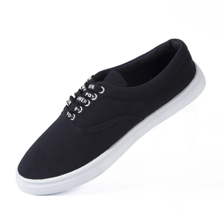

Men Breathable Casual Sneaker Plain Black Canvas Shoes PVC Sole Factory Direct, Black or custom