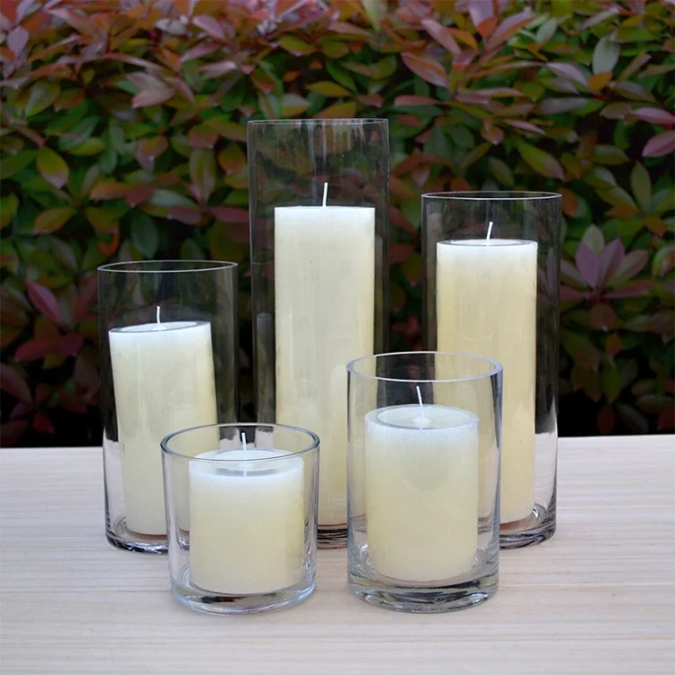 Clear Tall Glass Cylinder Candle Holder Long Stem Candle Holder Glass