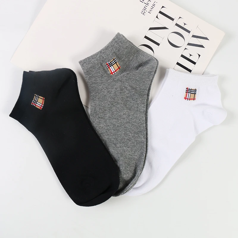 

2019 new high quality men short combed cotton ankle socks men, White, black, gray