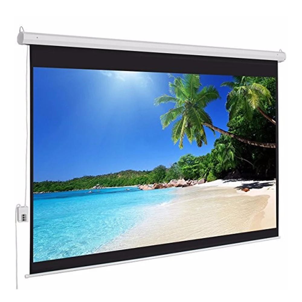 

100 inch 16:9 home cinema theater motorized electric projector ceiling wall projection screen, White