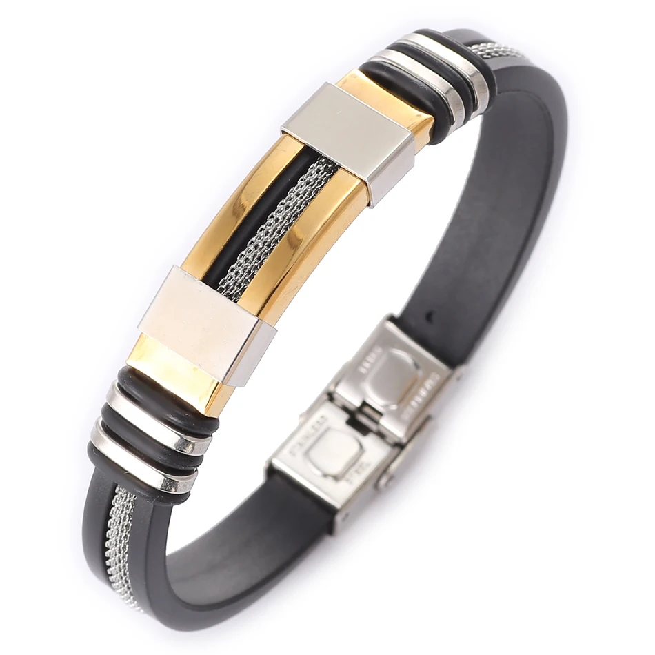 

Mathch Right Rubber Stainless Steel Barclet Bangle for men BR016