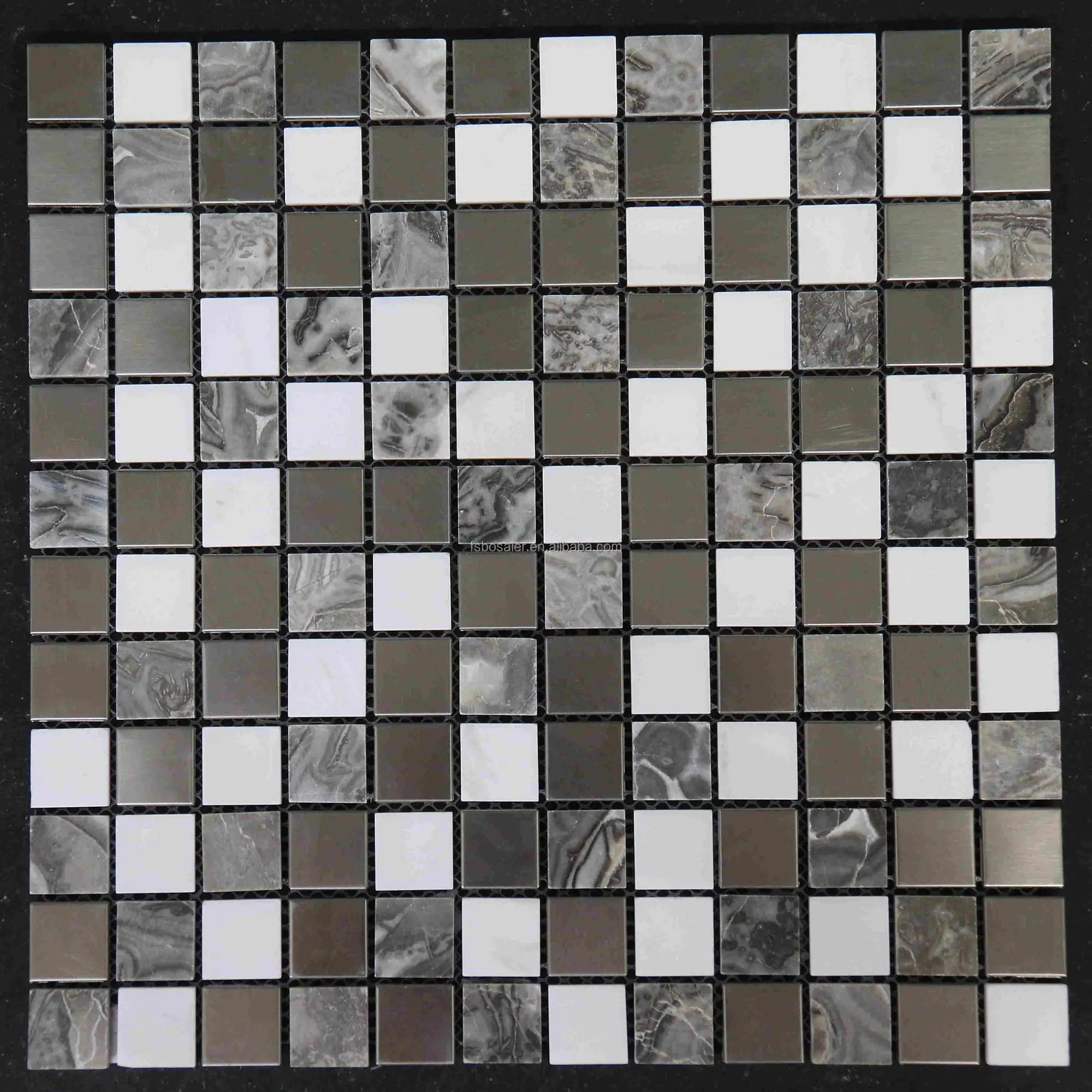 BSJ196 Wall square marble and stainless steel metal mosaic tiles