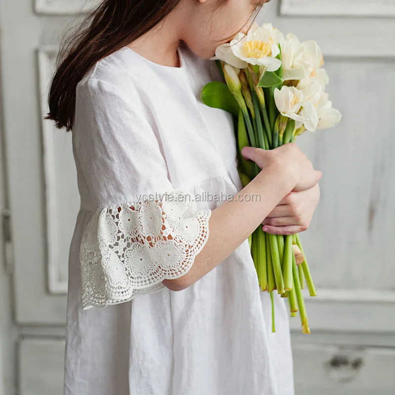 White Linen Flower Girl Dress,Wholesale High Quality Boutique Babtism