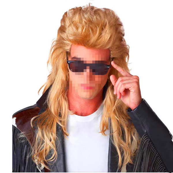 Blonde 80s Rock Mullet Adult Mens Party Synthetic Wigs HPC-1188