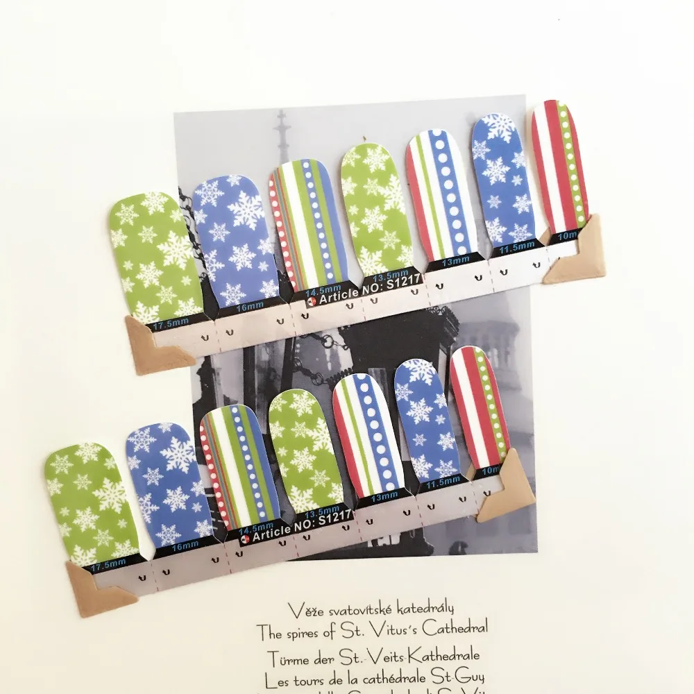Green Blue Snow Flower Nail Arts Stickers 14 pcs set Full Tape Patch Waterproof Foils Decals