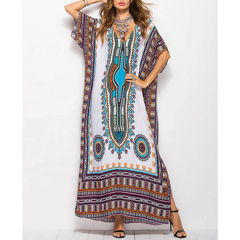 

Newest Casual Print Stretch Cuffs Dress Oversize Half Sleeve Dresses Women, As pic