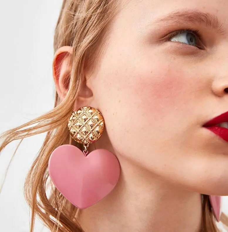 

New Sweet Heart Pendant Ear Stud Statement Earrings Fashion Jewelry