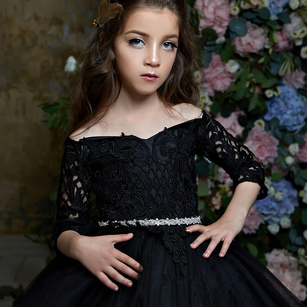 Oem Wholesale Kids Party Dress 2018 Black Little Flower Girl Dress ...