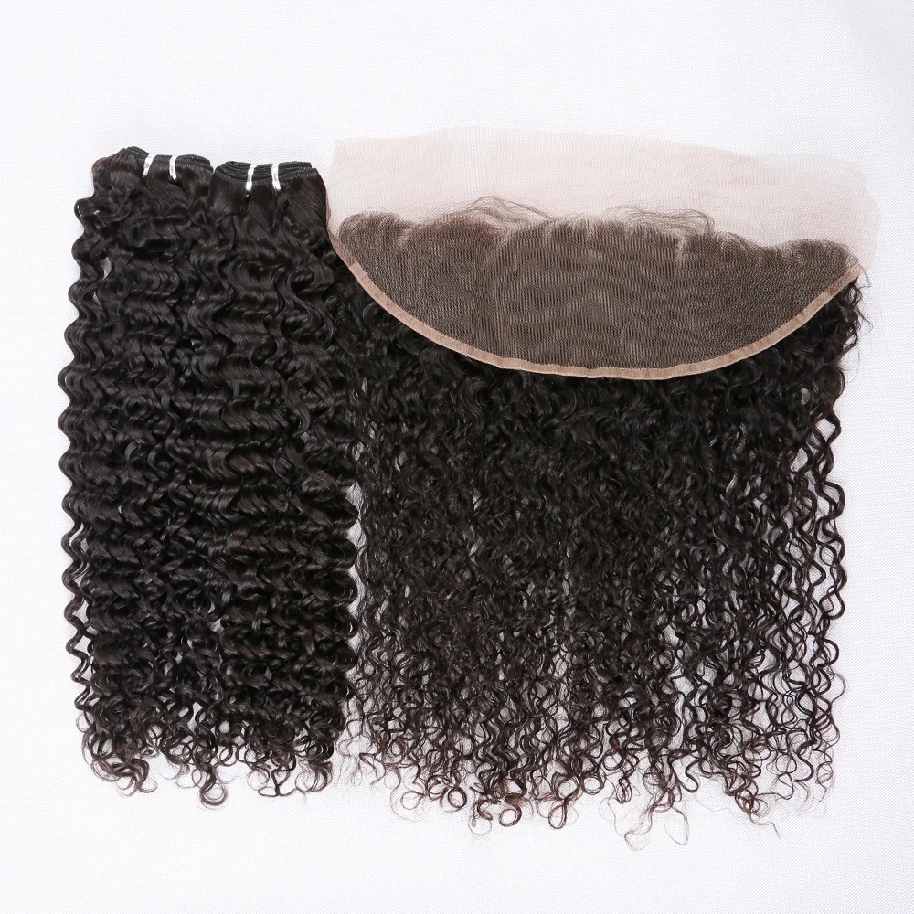 

can dye to any color 10mm curly virgin cuticle aligned brazilian human hair bundles with lace frontals