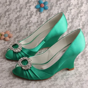 Green Open Toe Shoes For Women Wedge 
