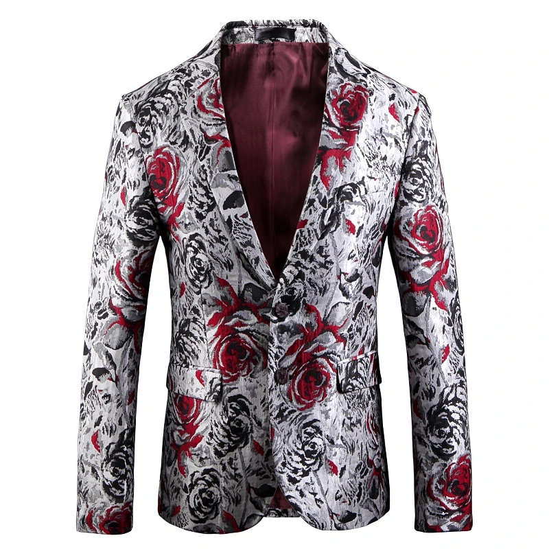 Fashionable Design Sport Jacket Two Button Tract Suit Men's Floral Print Fancy Suit Blazer