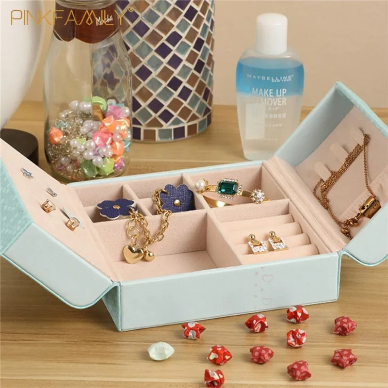 Small portable leather travel jewelry case butterfly jewelry box for rings necklace