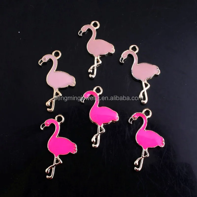 

RC-003 Custom Wholesales Alloy Metal Flamingo Enamel Small Charm Pendant for Bracelet Necklace Jewelry Findings 17x28mm
