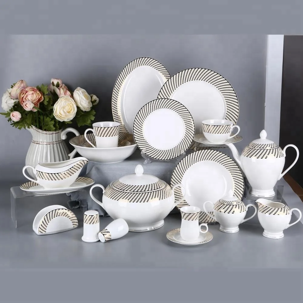 86pcs Luxury Gold And Silver New Bone China Dinner Set For 12 People