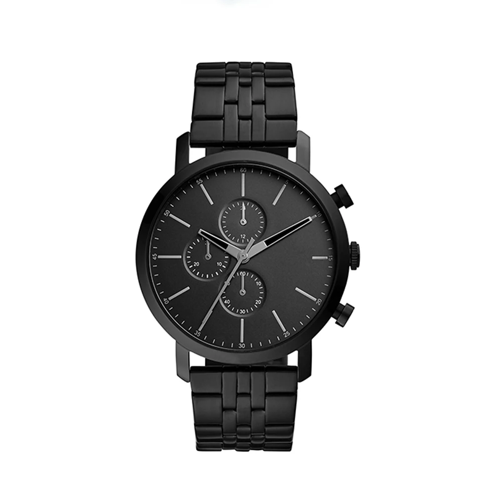 

Matt Black 316L Stainless Steel Case Japanese Miyota Quartz Movt Chronograph Wrist Watch, Pvd black plating