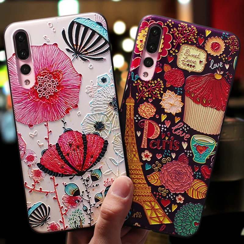 

2021 embossed tpu flower tower phone case for Huawei P20 pro P30 pro